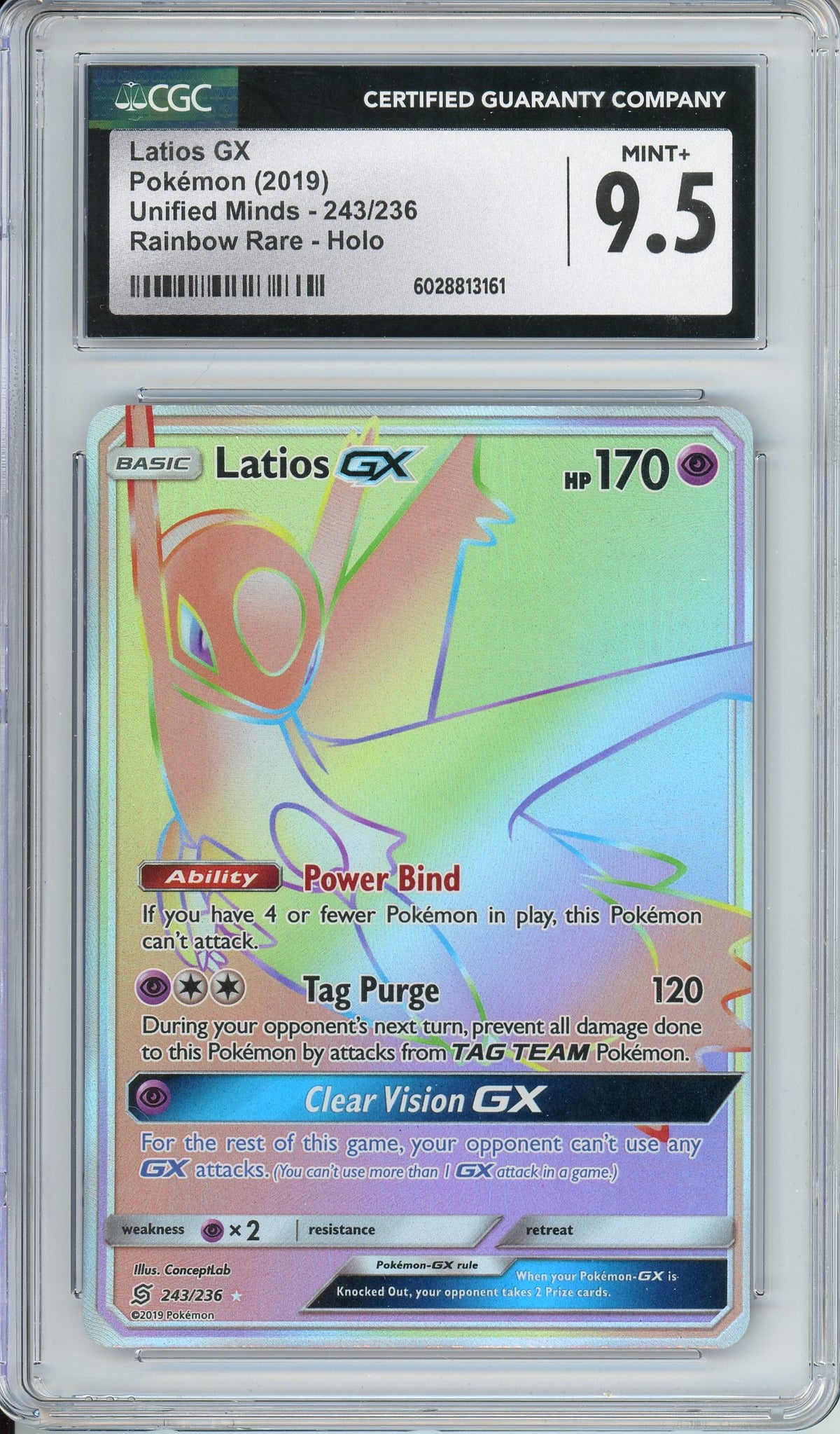 Pokemon Graded: Latios GX 243/236 Unified Minds (2019) Rainbow Rare Holo CGC 9.5