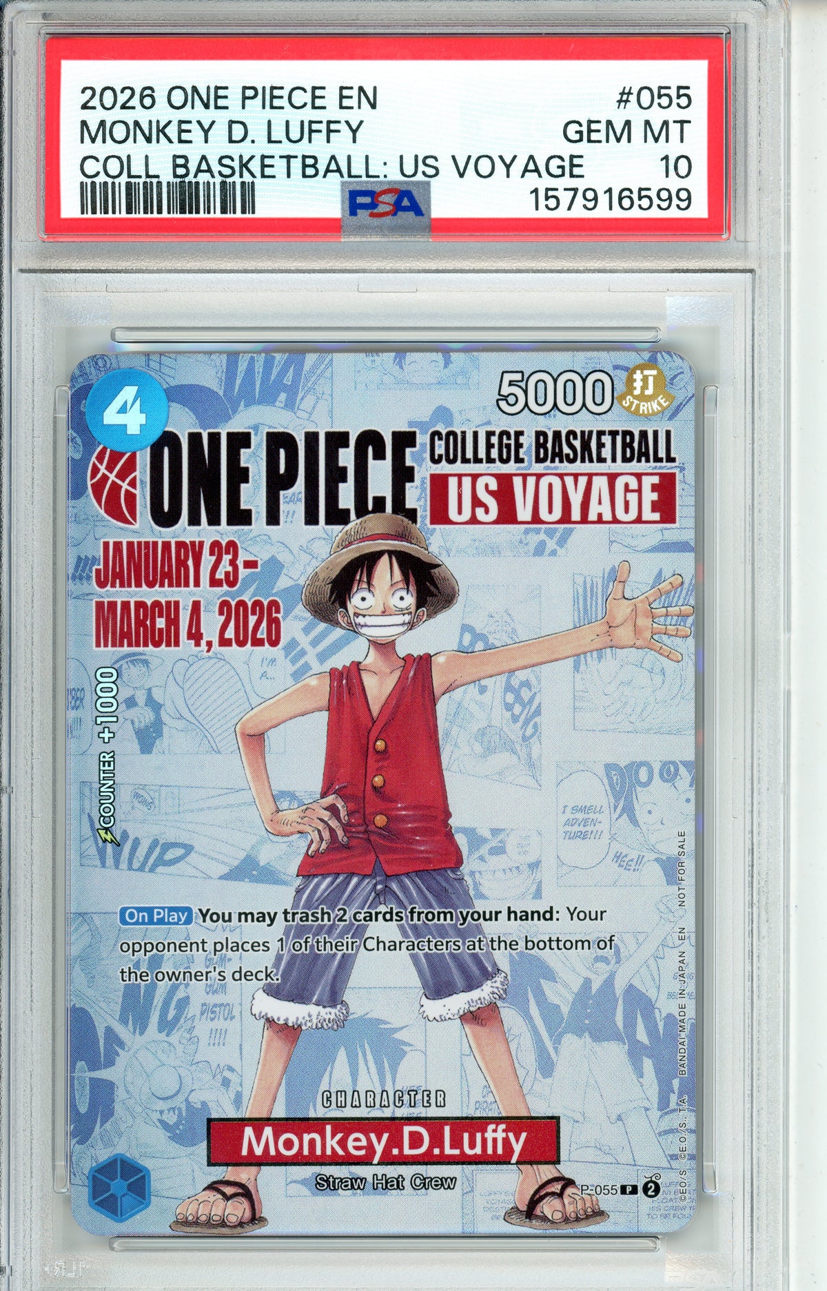 One Piece Graded: Monkey. D Luffy (2026) College Basketball US Voyage PSA 10