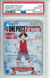 One Piece Graded: Monkey. D Luffy (2026) College Basketball US Voyage PSA 10