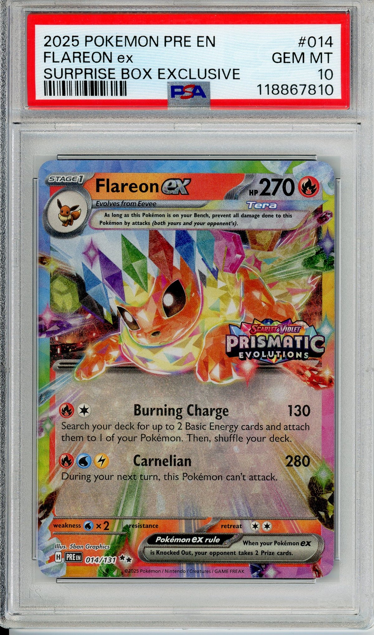 Pokemon Graded: Flareon ex 014/131 Prismatic Evolutions (2025) Double Rare Stamped PSA 10