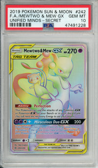 Pokemon Graded: Mewtwo & Mew GX #242 Unified Minds (2019) FA PSA 10