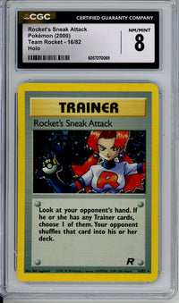 Pokemon Graded: Rocket's Sneak Attach 16/82 Team Rocket (2000) Holo Rare CGC 8