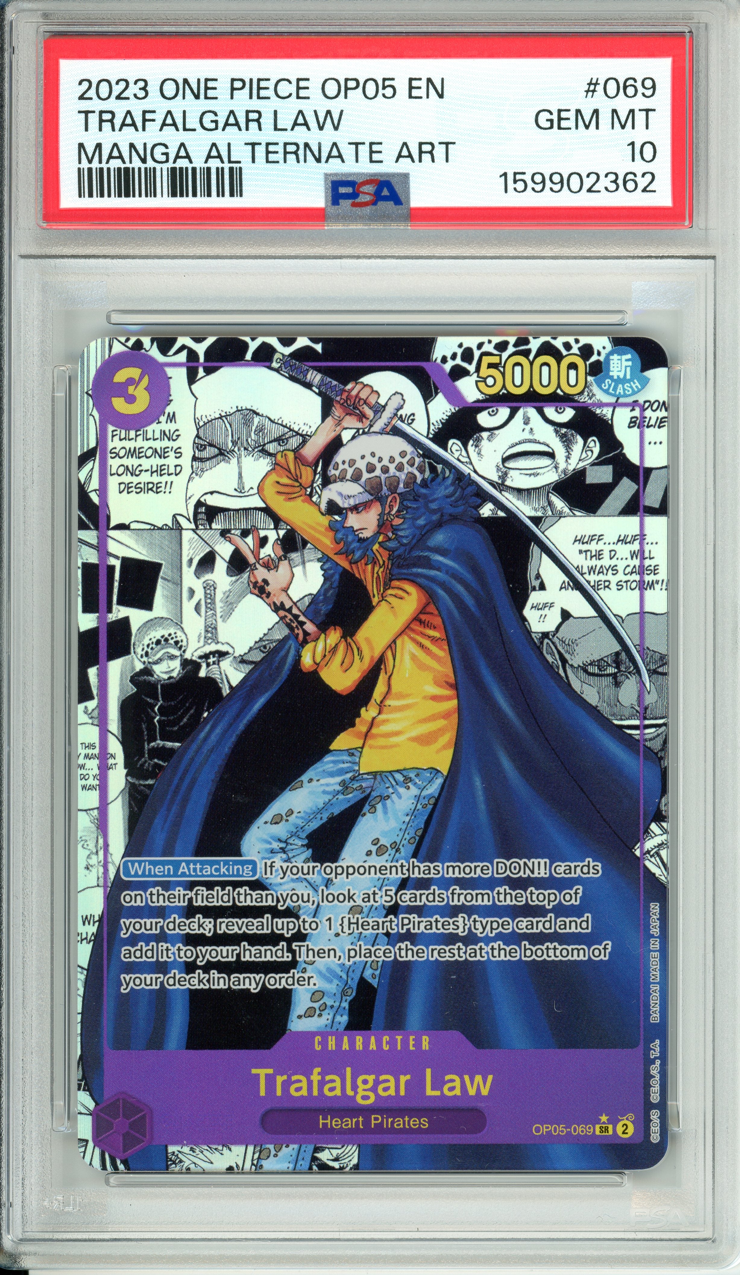 One Piece Graded: Trafalgar Law Manga Alt Art OP05-069 PSA 10
