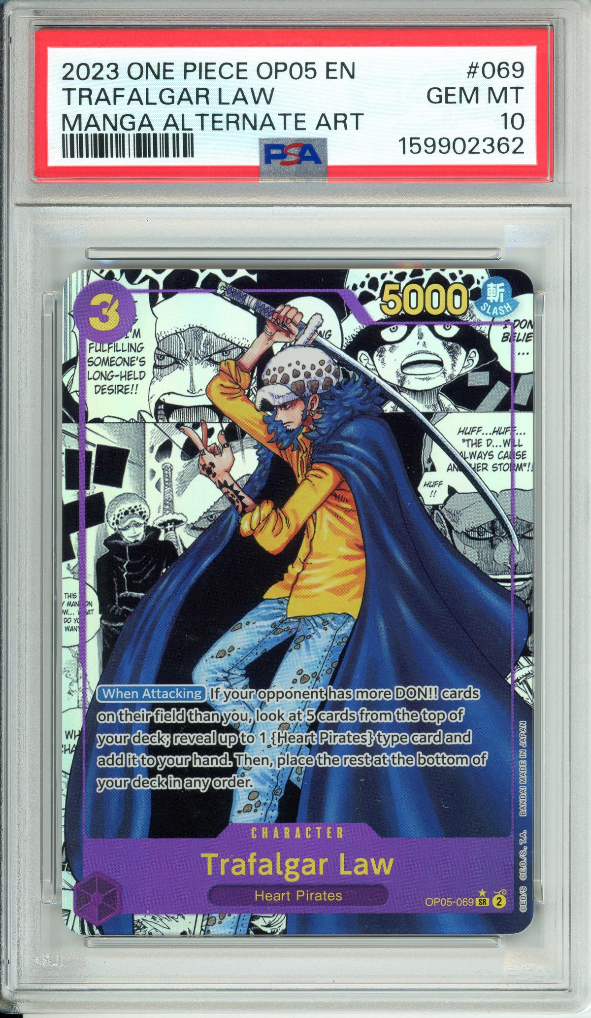One Piece Graded: Trafalgar Law Manga Alt Art OP05-069 PSA 10