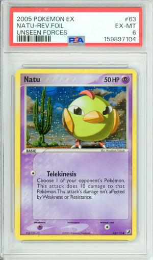 Pokemon Graded: Natu 63/115 Unseen Forces (2005) Rev. Foil PSA 6