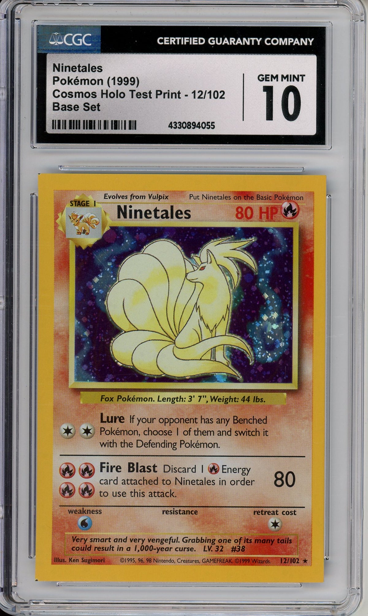 Pokemon Graded: Ninetales 12/102 Cosmos Base Set Square Cut Test Print (1999) CGC 10