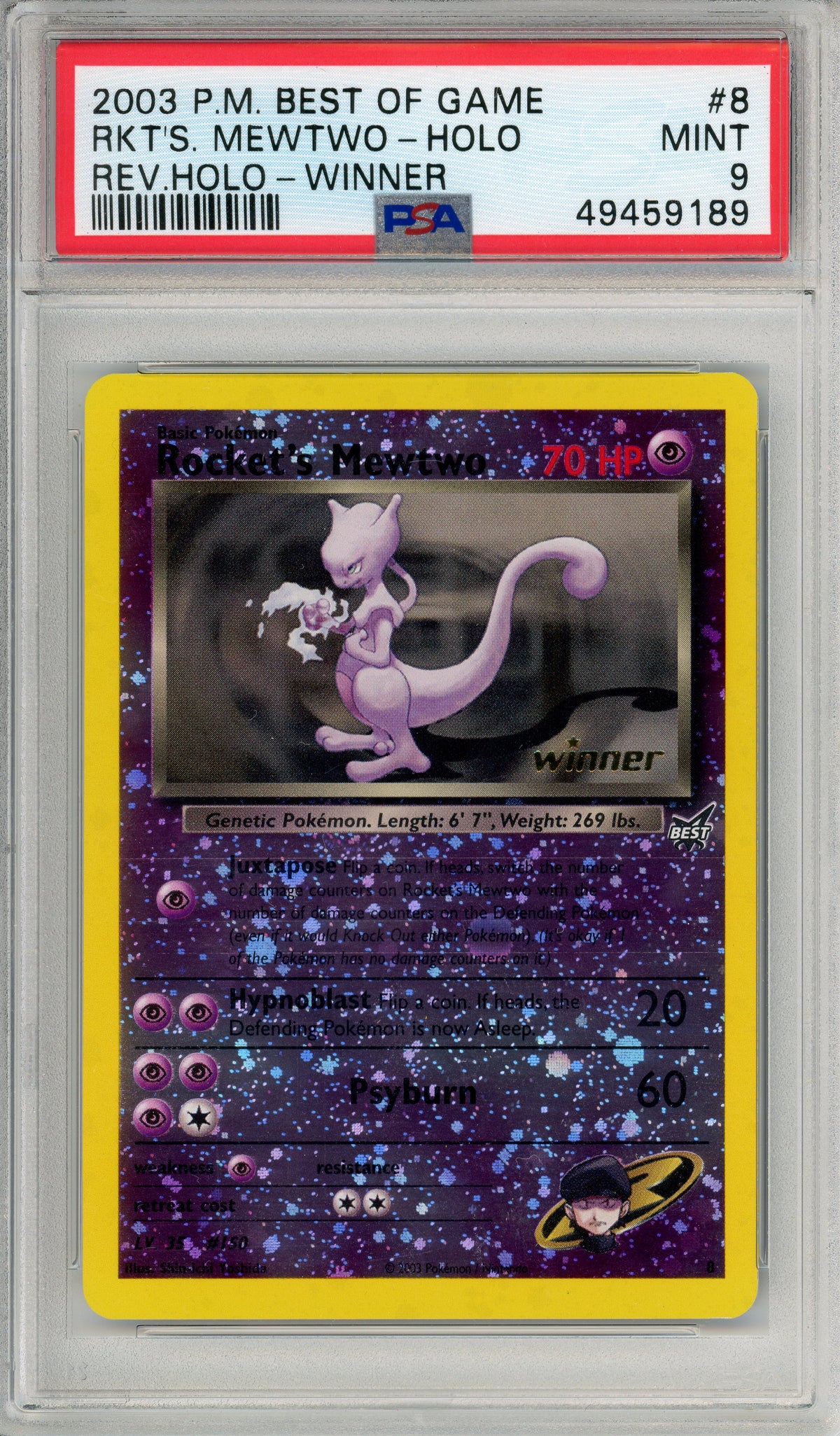 Pokemon Graded: Rocket's Mewtwo #8 Best Of The Game (2003) Winner Rev. Foil PSA 9