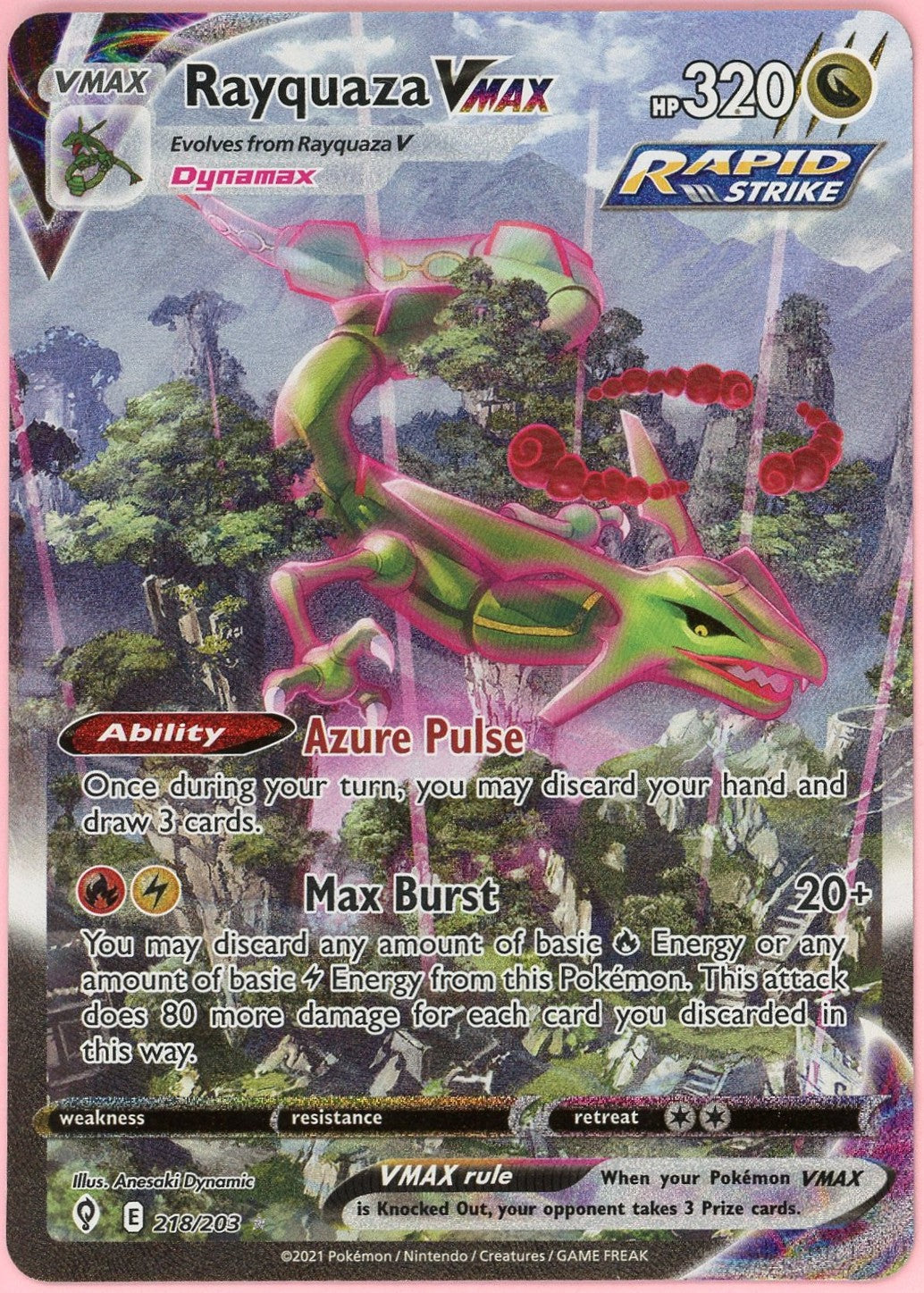 Pokemon Single: Rayquaza VMAX 218/203 Evolving Skies (2021) Full Art NM