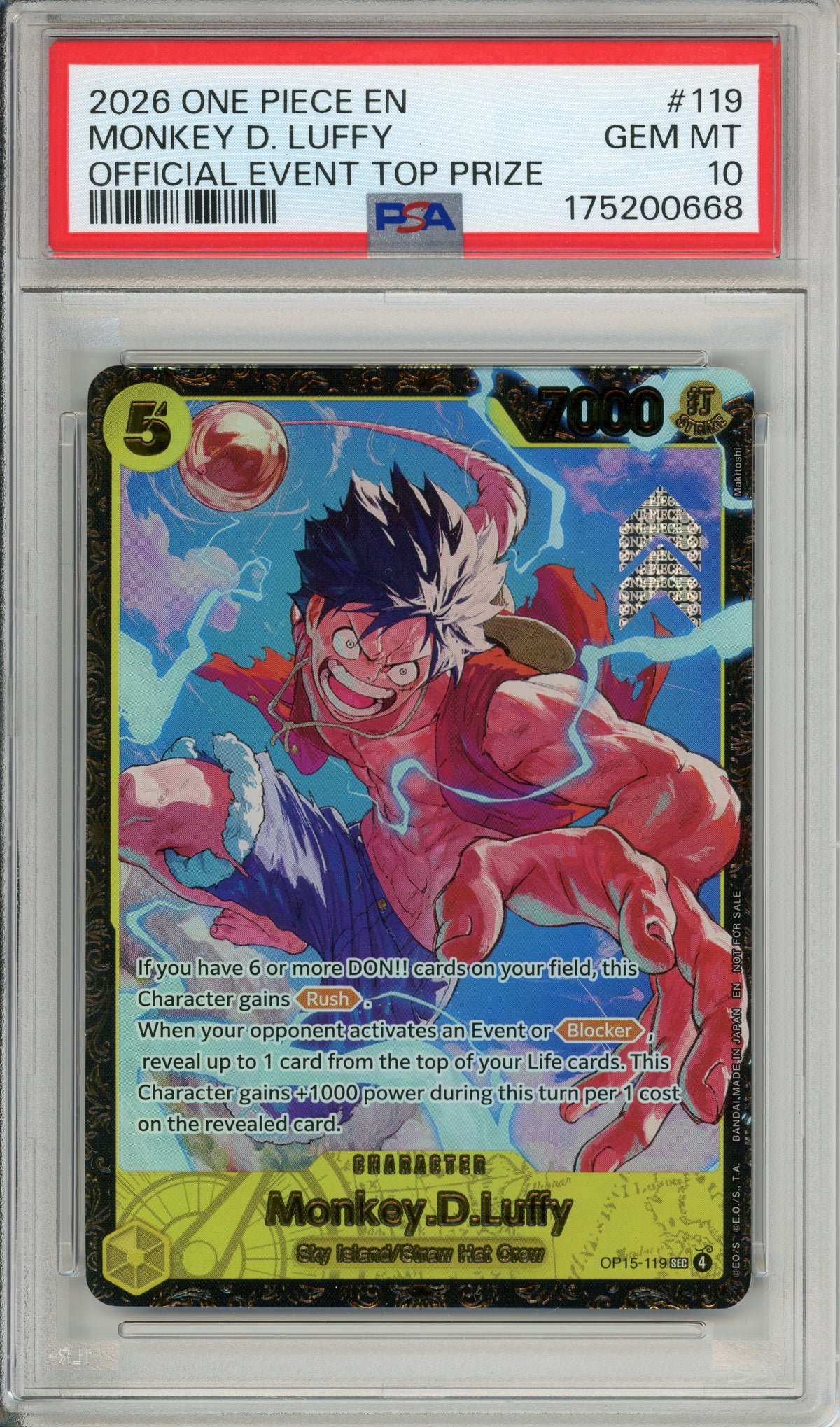 One Piece Graded: Monkey D. Luffy #119 Official Event Top 8 Regionals (2026) PSA 10