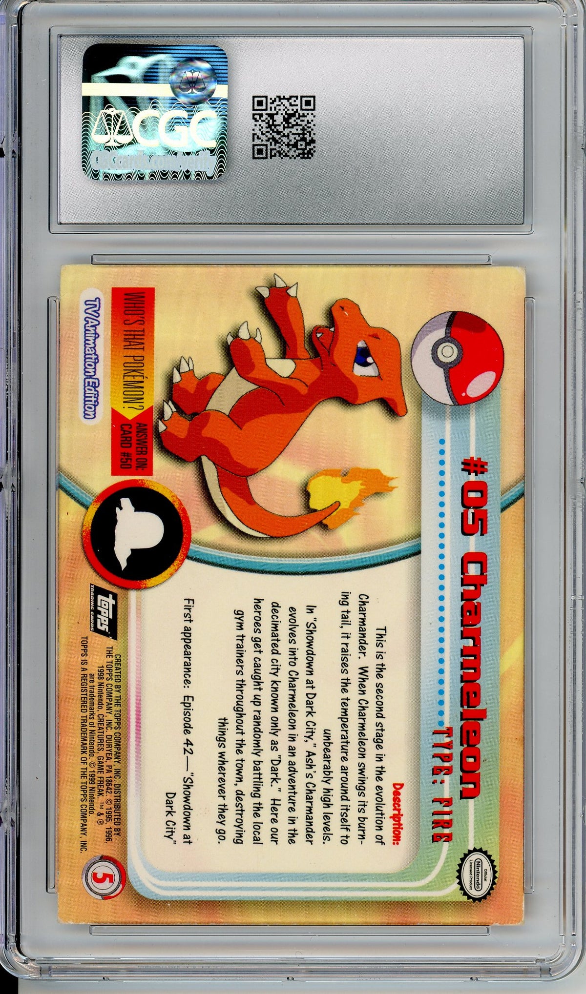 Pokemon Graded: Charmeleon TOPPS (1999) Silver Foil CGC 5