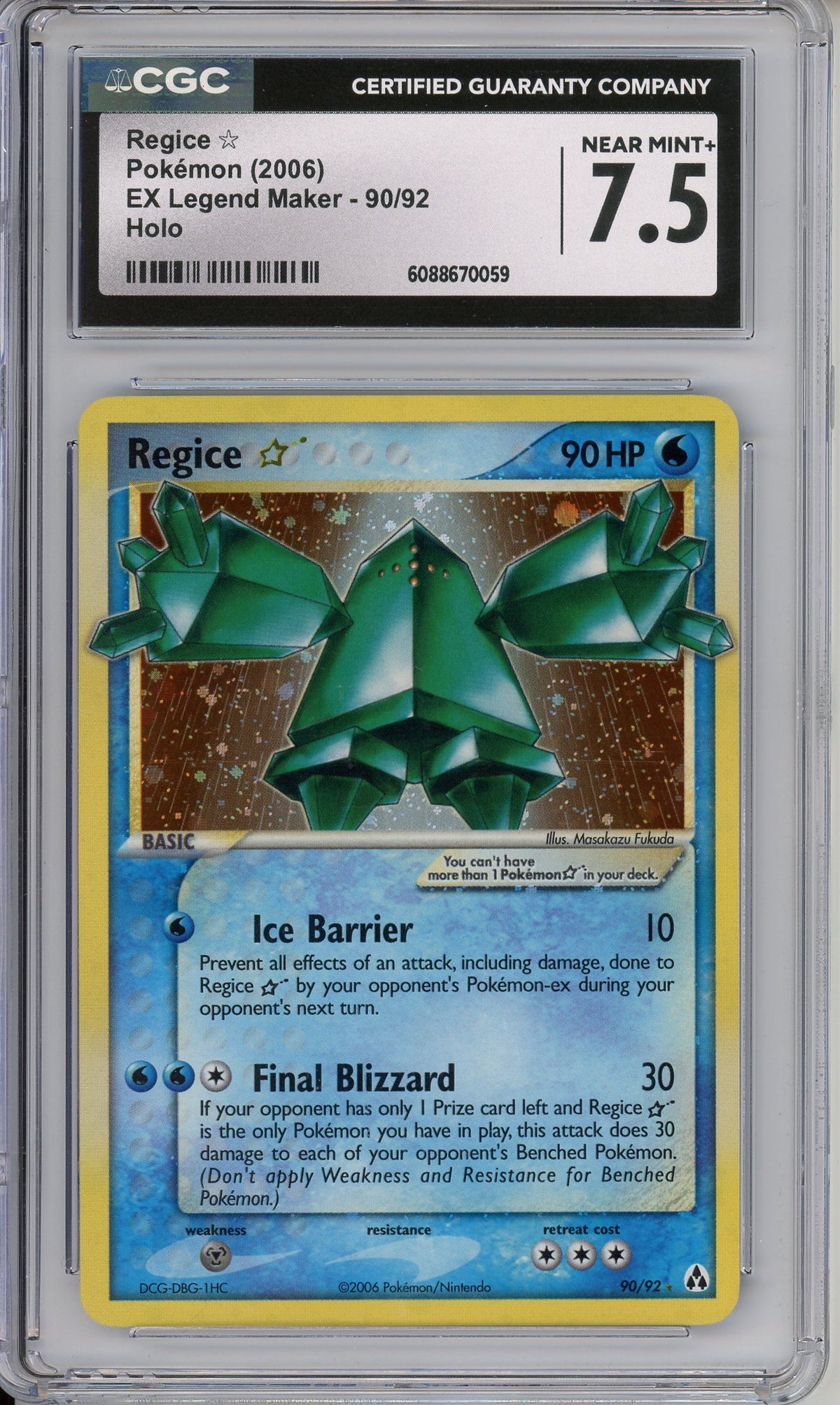 Pokemon Graded: Regice Gold Star 90/92 EX Legend Maker (2006) Holo CGC 7.5