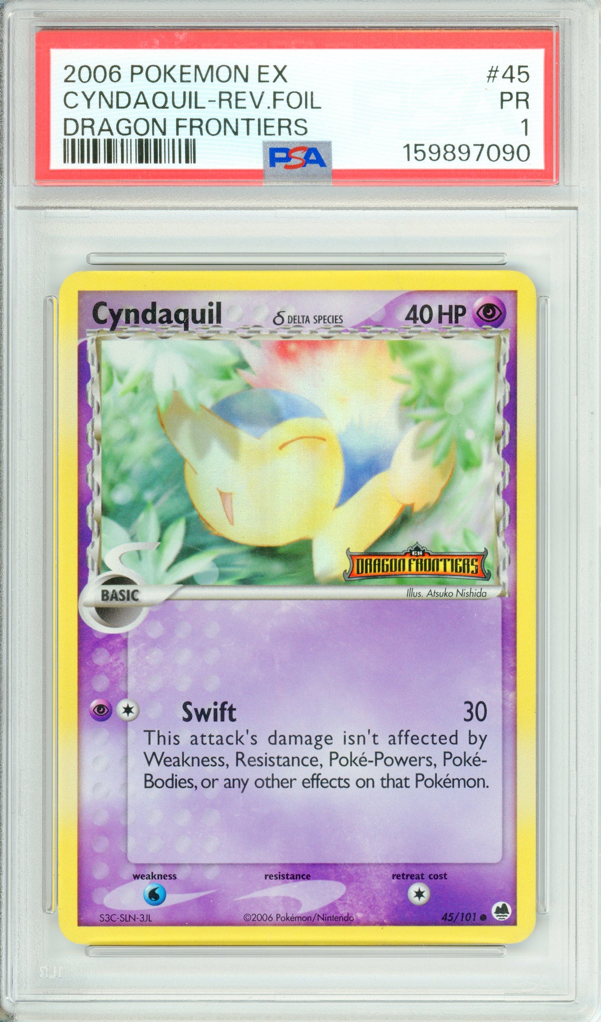 Pokemon Graded: Cyndaquil 45/101 Dragon Frontiers (2006) Reverse Foil PSA 1