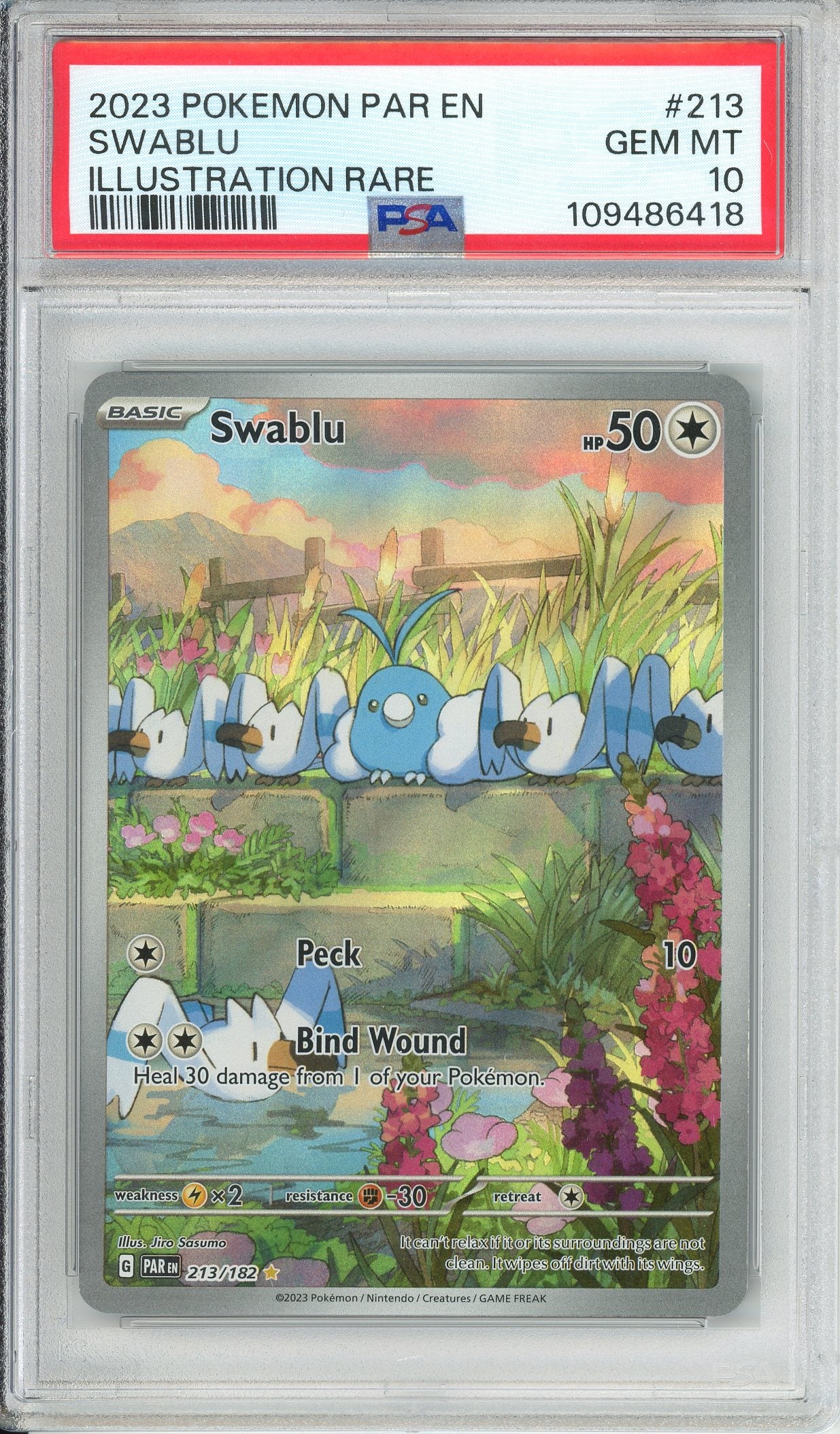 Pokemon Graded: Swablu 213/182 Paradox Rift (2023) IR Holo PSA 10 Pokemon Graded: Swablu 213/182 Paradox Rift (2023) IR Holo PSA 10