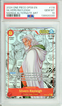 One Piece Graded: SIlvers Rayleigh OP08-118 Manga Alternate Art (2024) PSA 10