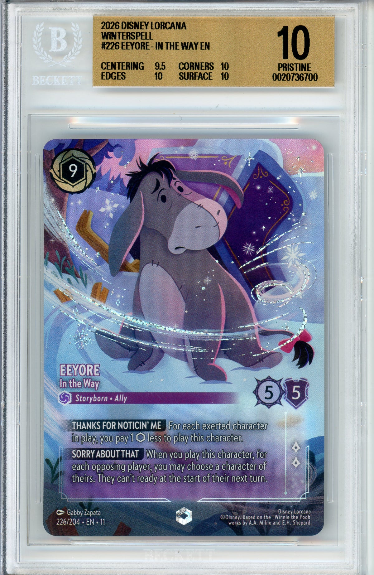 Lorcana Graded: Eeyore In the Way 226/204 Winterspell (2026) Beckett 10
