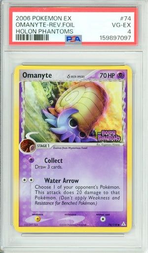 Pokemon Graded: Omanyte Delta Species 74/110 Holon Phantoms (2006) Reverse Foil PSA 4
