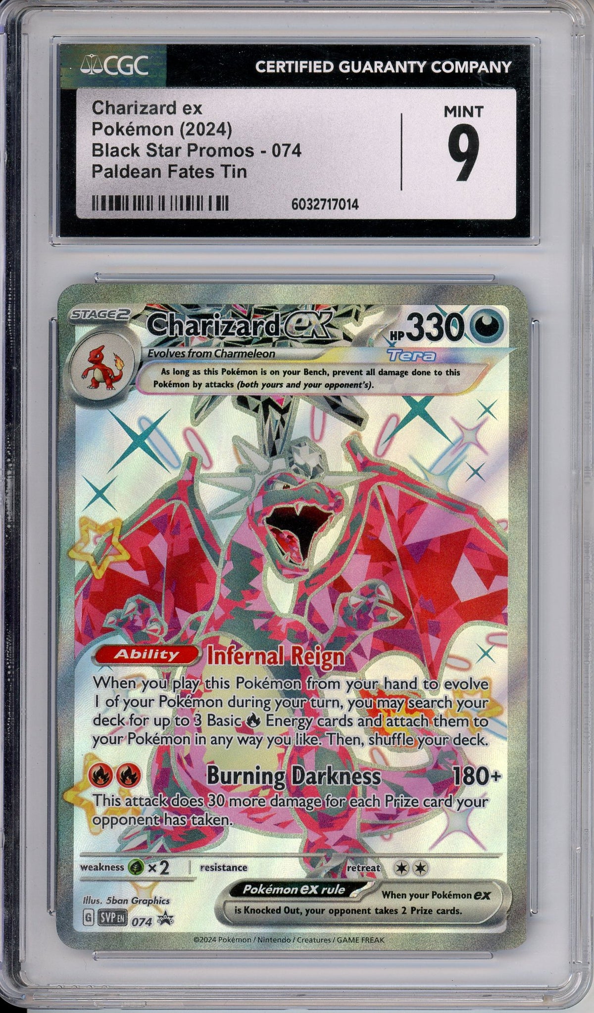 Pokemon Graded: Charizard ex #74 Paldean Fates Tin Promo (2024) Holo CGC 9