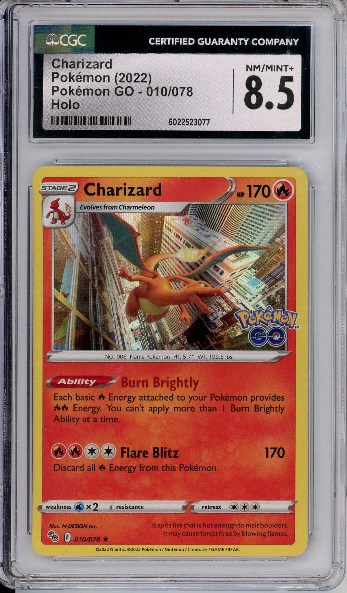 Pokemon Graded: Charizard 10/78 Pokemon Go (2022) Holo CGC 8.5