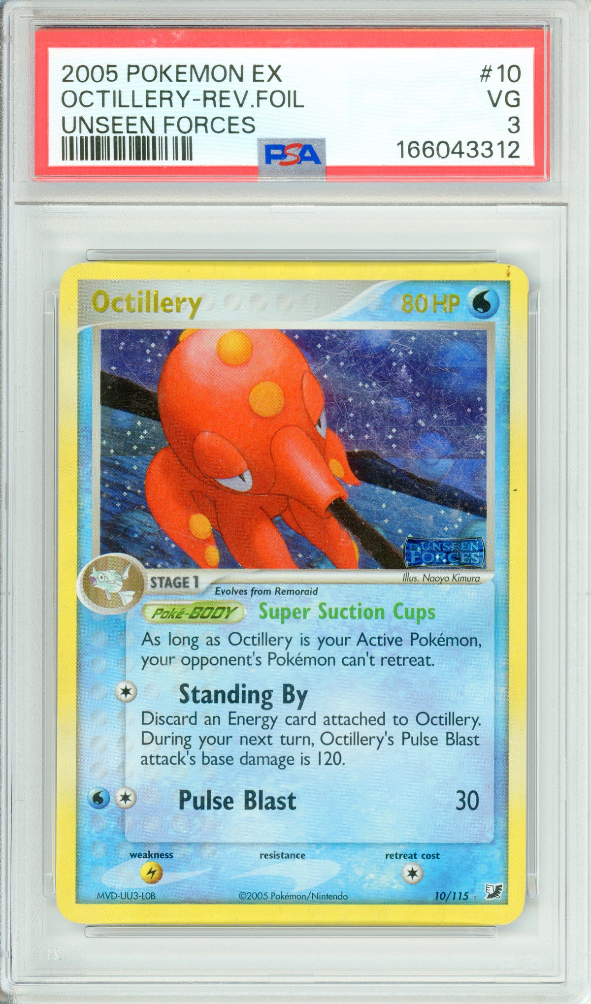 Pokemon Graded: Octillery 10/115 Unseen Forces (2005) Reverse Foil PSA 3