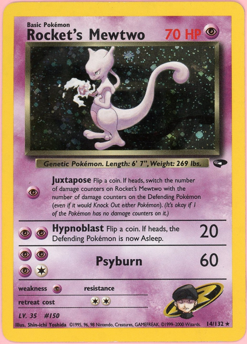 Pokemon Single: Rocket's Mewtwo 14/132 Gym Challenge (2000) Holo DMG