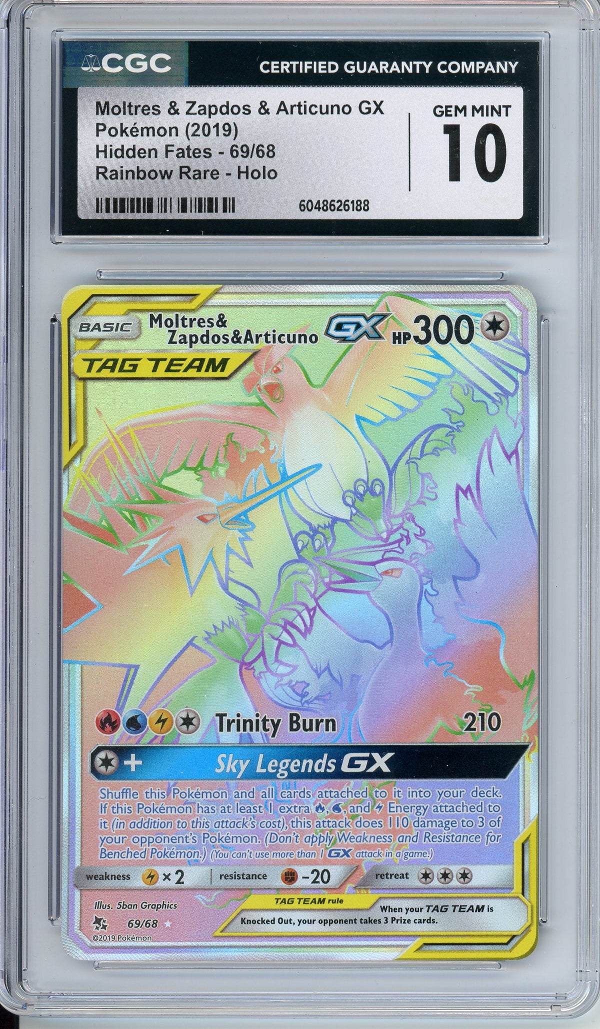 Pokemon Graded: Moltres & Zapdos & Articuno 69/68 Hidden Fates (2019) Rainbow Rare Holo CGC 10