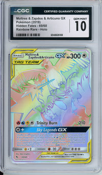 Pokemon Graded: Moltres & Zapdos & Articuno 69/68 Hidden Fates (2019) Rainbow Rare Holo CGC 10