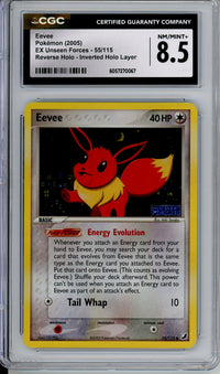 Pokemon Graded: Eevee 55/115 EX Unseen Forces (2005) Stamped Reverse Holo CGC 8.5