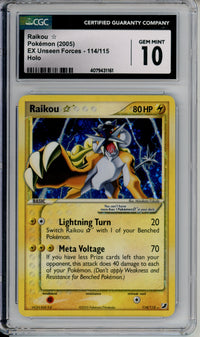Pokemon Graded: Raikou Gold Star 114/115 EX Unseen Forces (2005) Holo CGC 10