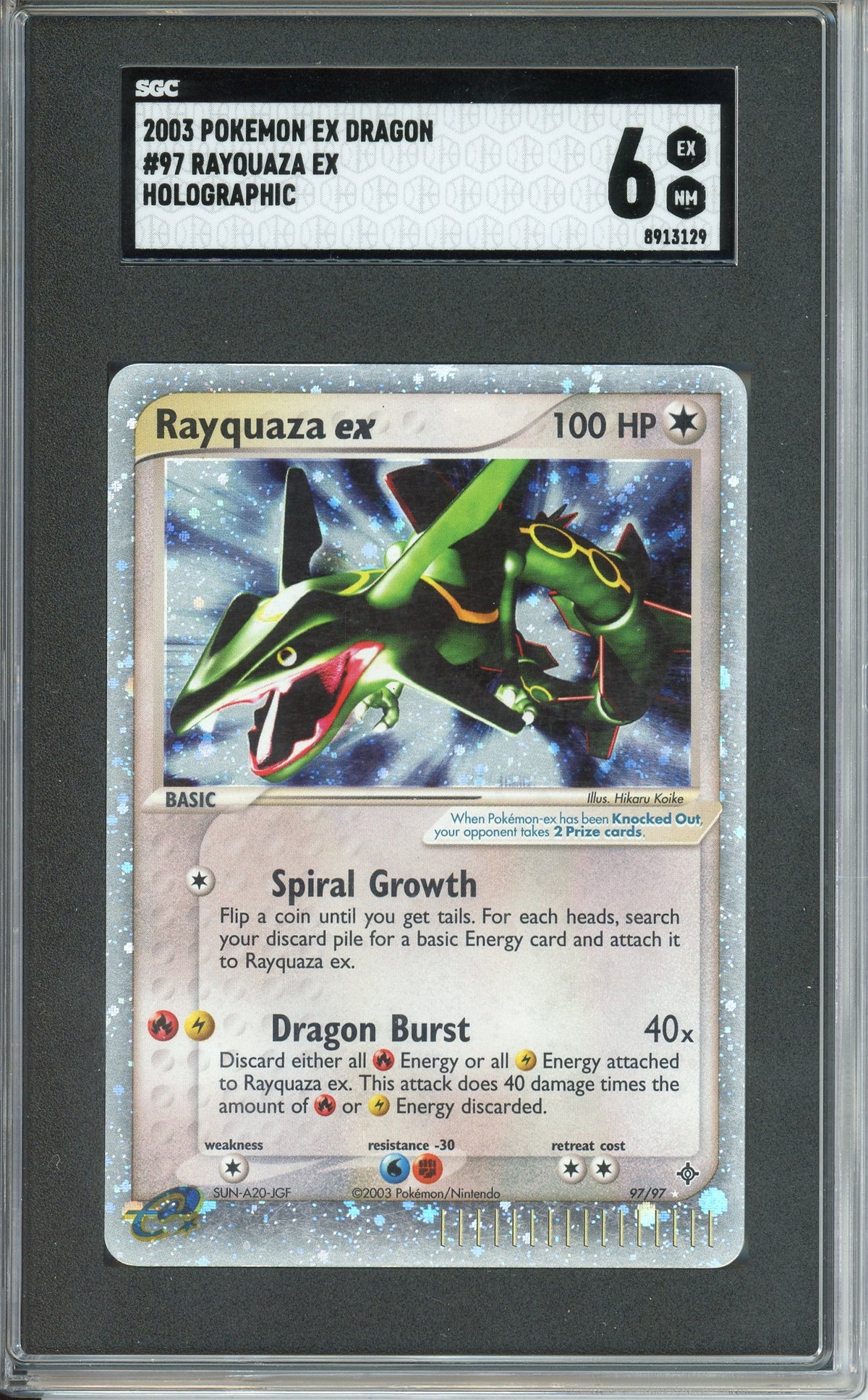 sgc graded pokemon cards Pokemon Graded: Rayquaza ex 97/97 EX Dragon (2003) Holo SGC 6 – Double Infinity Gaming