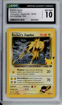 Pokemon Graded: Rocket's Zapdos 15/132 Celebrations Classic Collection (2021) Holo Rare CGC 10