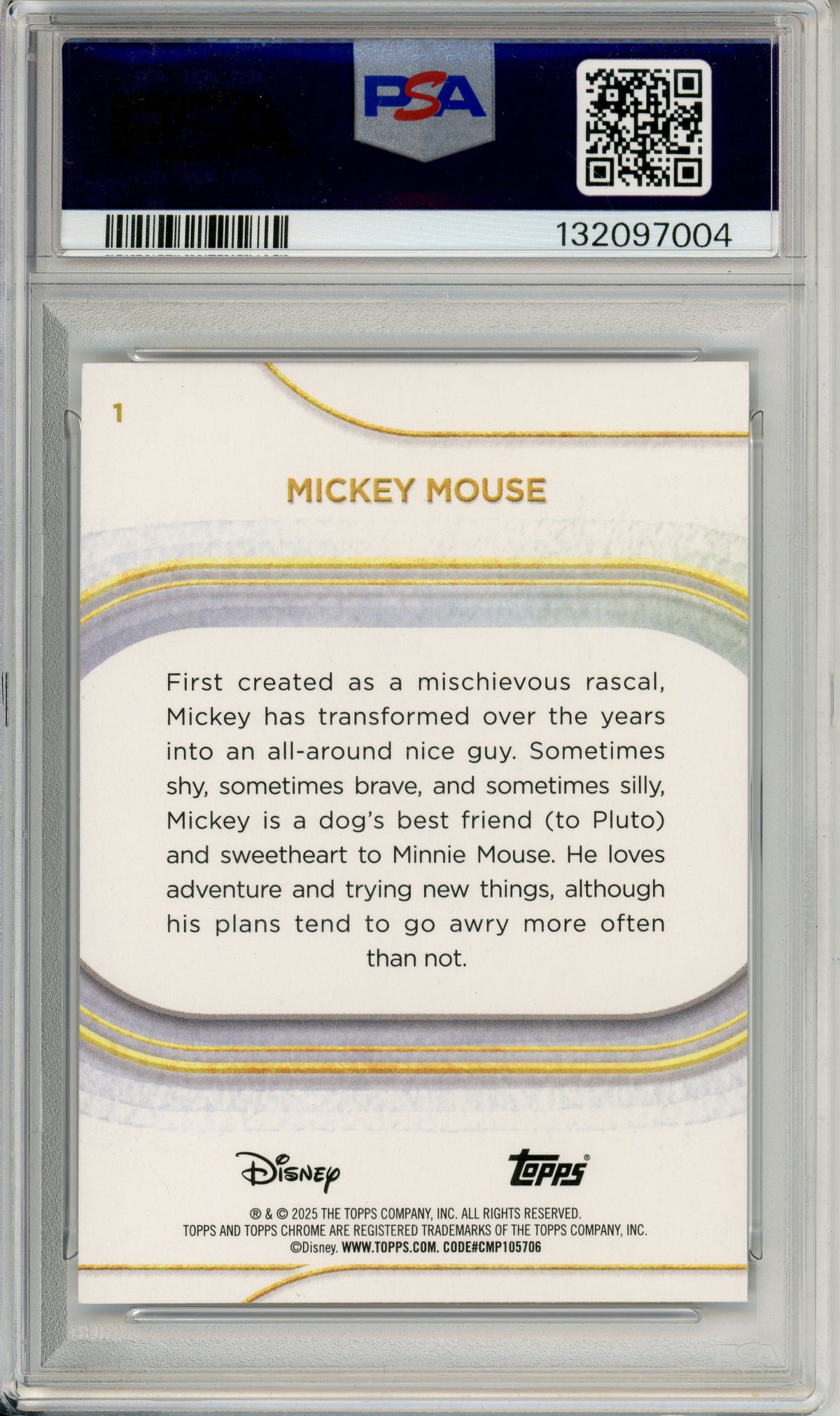 Topps Graded: Mickey Mouse #1 Topps Chrome (2025) Mini Diamonds PSA 10