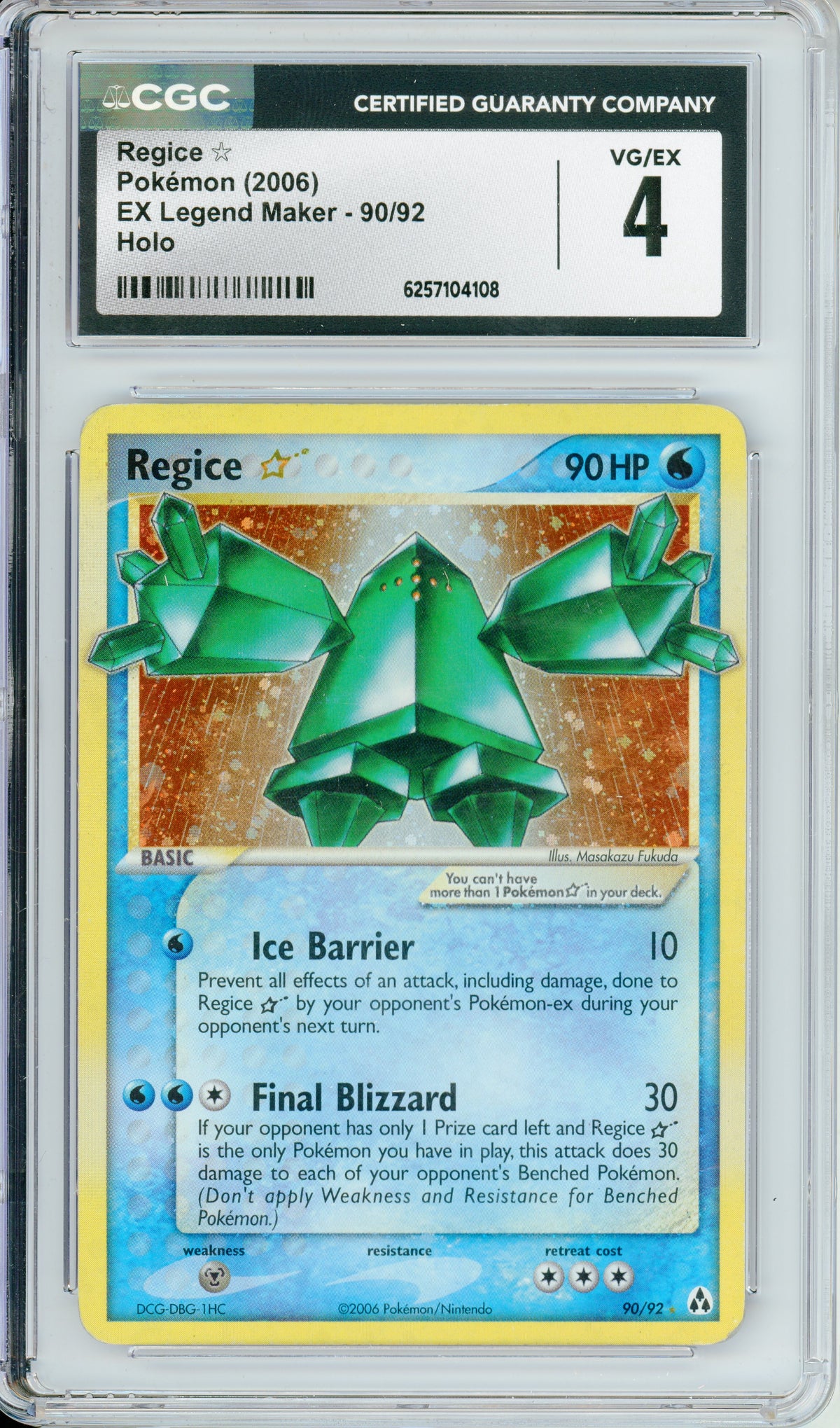 Pokemon Graded: Regice Gold Star 90/92 EX Legend Maker (2006) Holo CGC 4