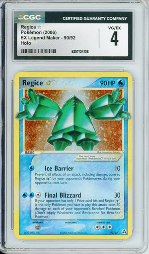 Pokemon Graded: Regice Gold Star 90/92 EX Legend Maker (2006) Holo CGC 4