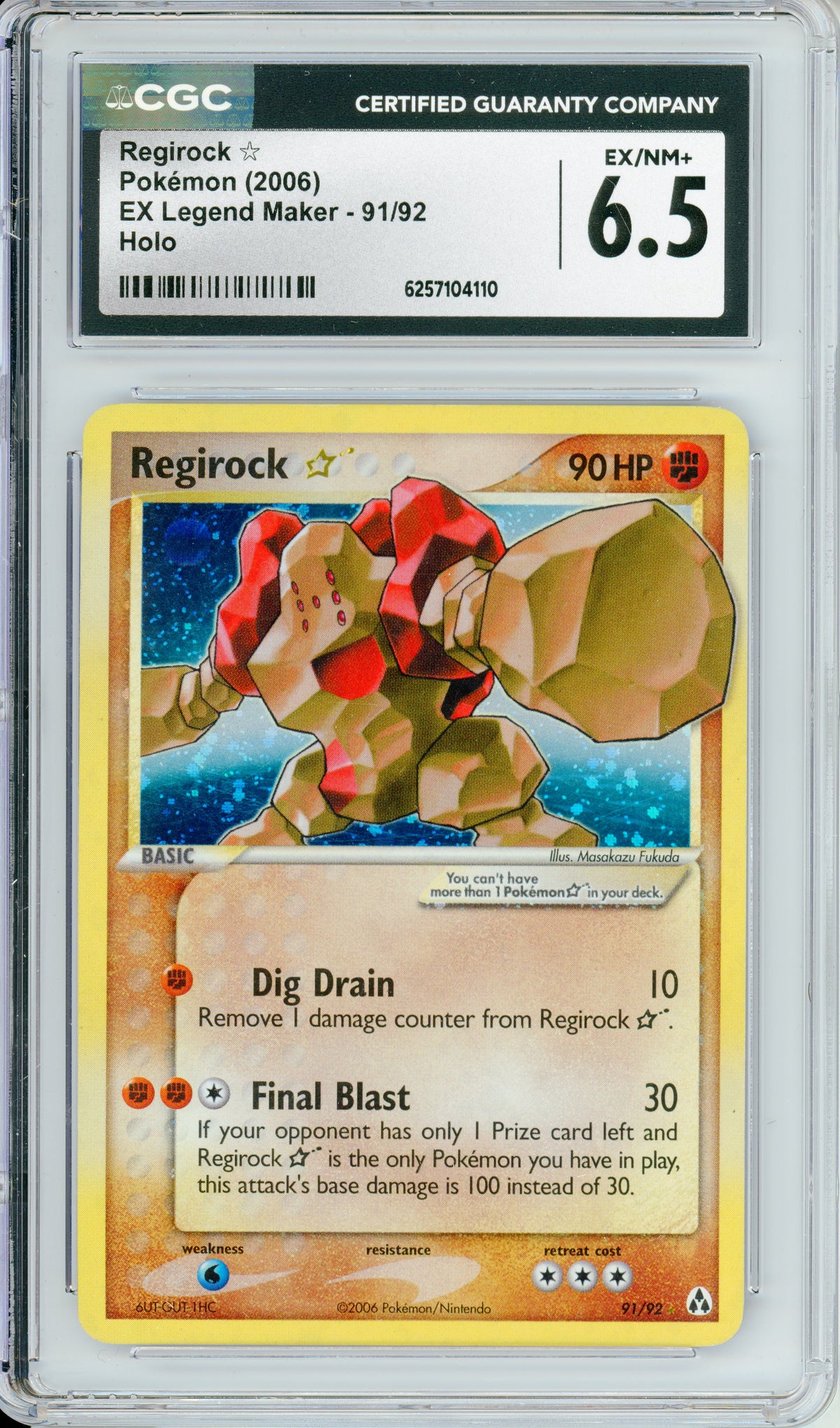 Pokemon Graded: Regirock Gold Star 91/92 EX Legend Maker (2006) Holo CGC 6.5