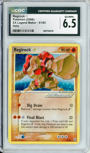 Pokemon Graded: Regirock Gold Star 91/92 EX Legend Maker (2006) Holo CGC 6.5