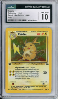 Pokemon Graded: Raichu 1st Edition 14/62 Fossil (1999) Holo CCG 10