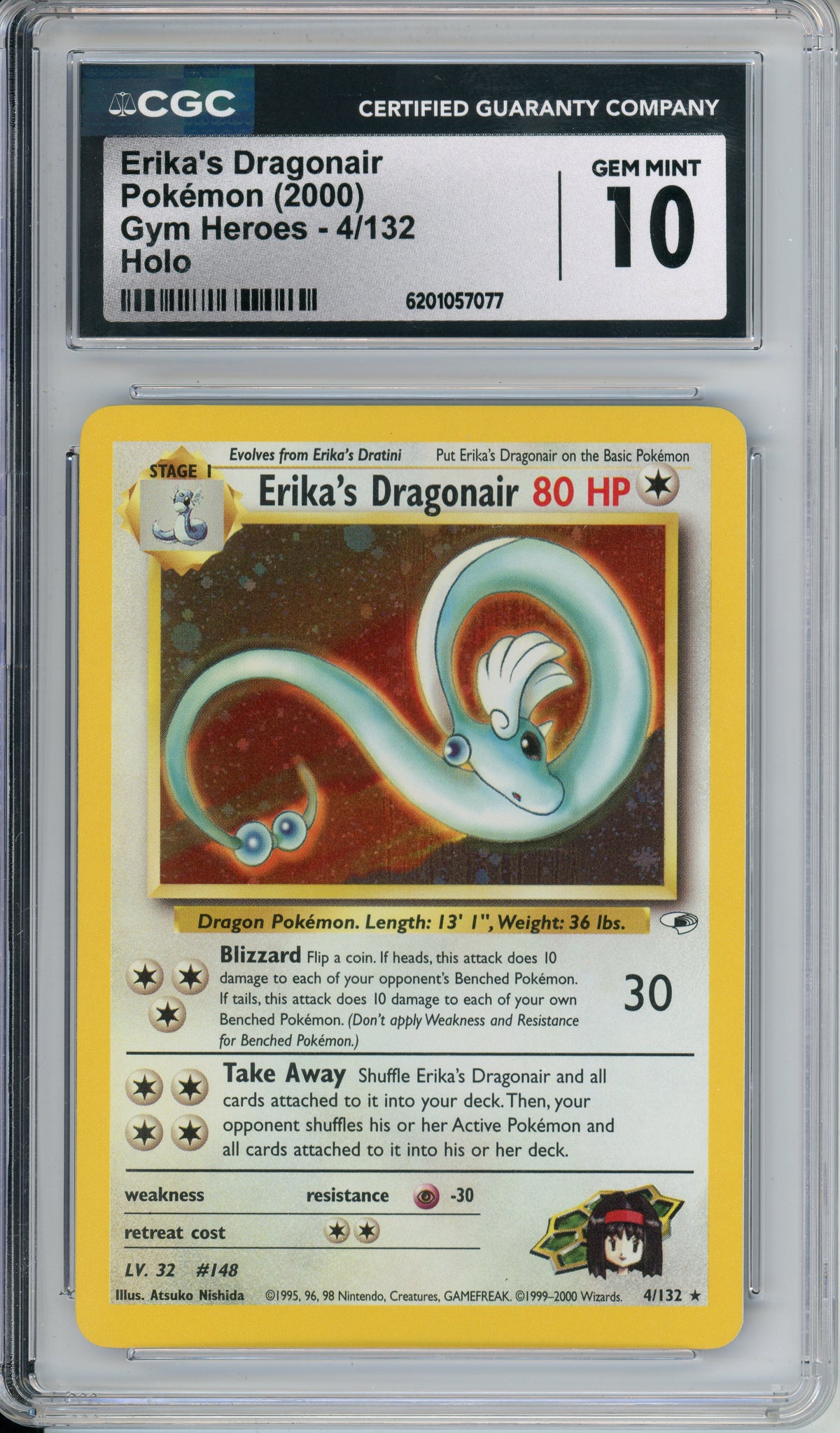 Pokemon Graded: Erika's Dragonair 4/132 Gym Heroes (2000) Holo CGC 10