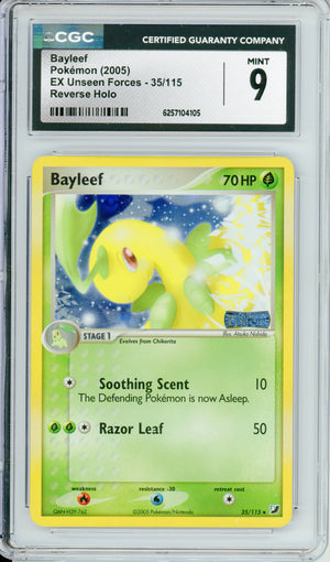 Pokemon Graded: Bayleef 35/115 EX Unseen Forces (2005) Reverse Holo CGC 9