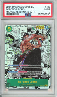 One Piece Graded: Roronoa Zoro Manga Alt Art OP06-118 Wings of the Captain PSA 9