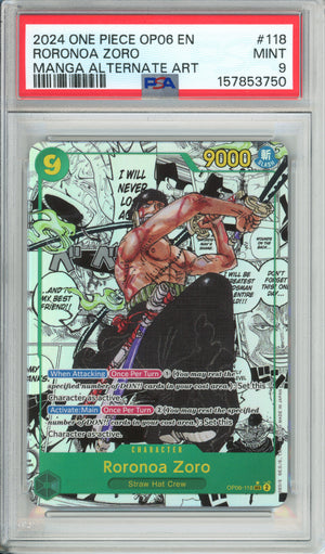 One Piece Graded: Roronoa Zoro Manga Alt Art OP06-118 Wings of the Captain PSA 9