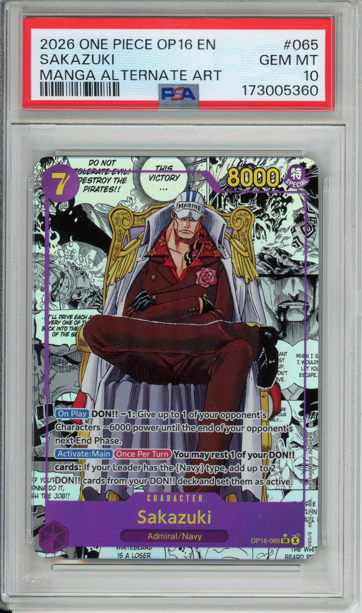 One Piece Graded: Sakazuki #65 OP16 Manga Alternate Art (2026) PSA 10