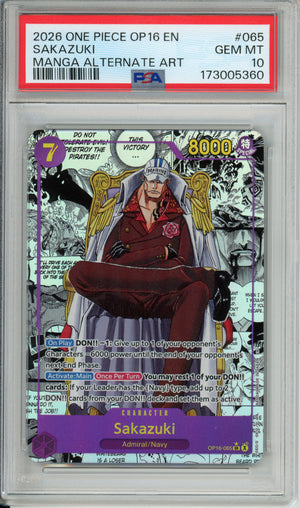 One Piece Graded: Sakazuki #65 OP16 Manga Alternate Art (2026) PSA 10