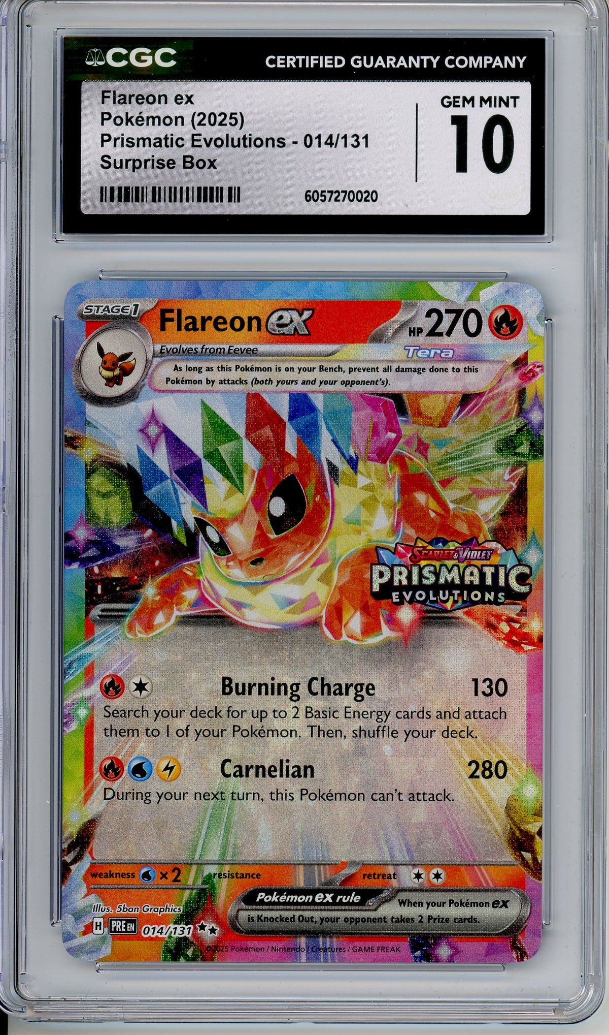 Pokemon Graded: Flareon ex 014/131 Prismatic Evolutions (2025) Stamped Double Rare CGC 10