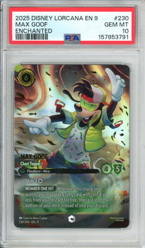 Lorcana Graded: Max Goof Chart Topper 230/204 Enchanted (2025) PSA 10