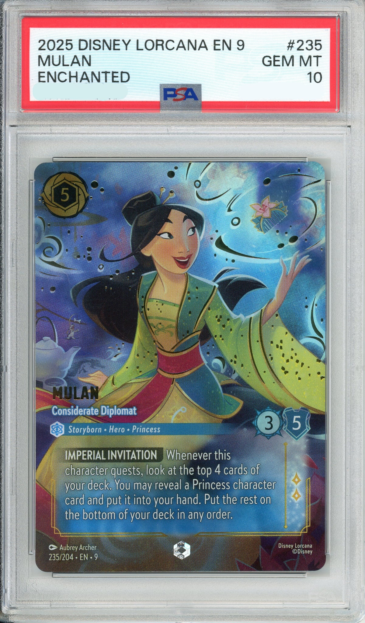 Lorcana Graded: Mulan Considerate Diplomat 235/204 Enchanted (2025) PSA 10