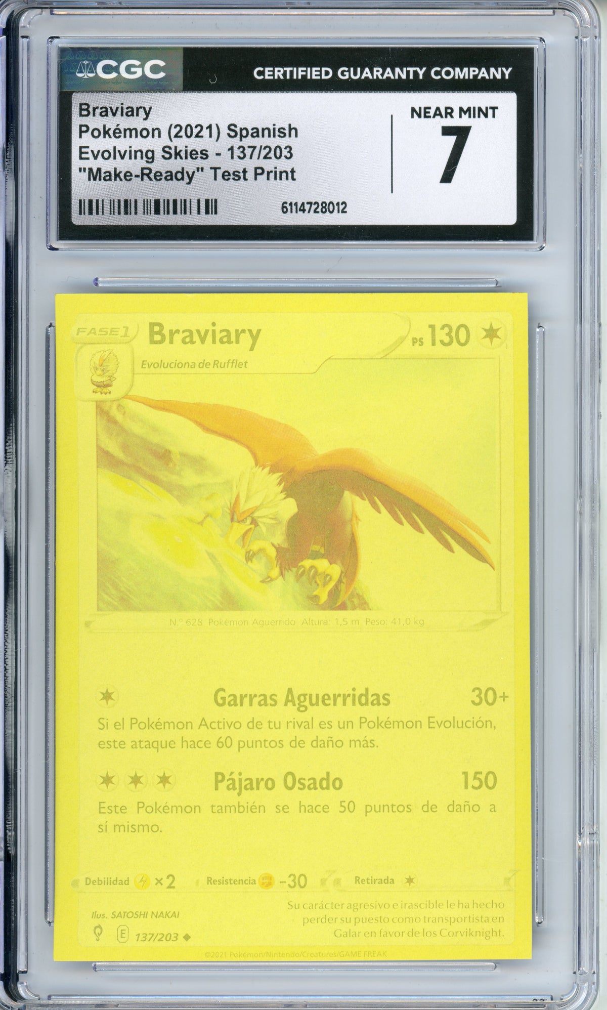 Pokemon Graded: Spanish Braviary 137/203 "Make-Ready" Test Print CGC 7