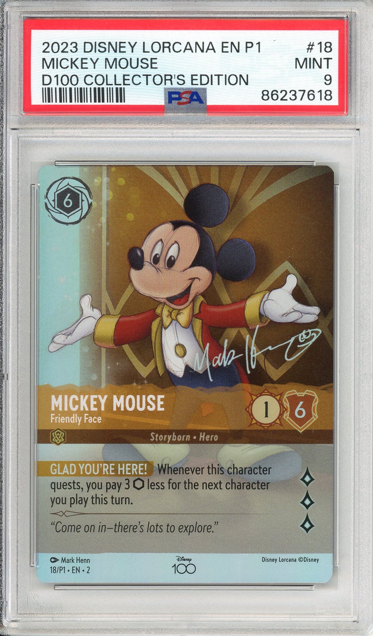 Pokemon Graded: Mickey Mouse Friendly Face #18 D100 Collector's Edition Promo (2023) PSA 9