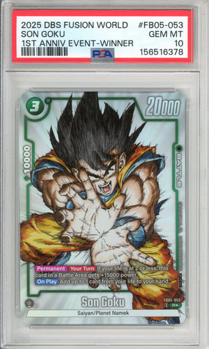 Dragon Ball Graded: Son Goku FB05-053 Fusion World (2025) 1st Anv Winner PSA 10
