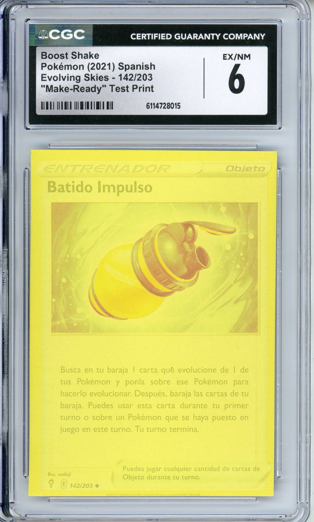 Pokemon Graded: Spanish Boost Shake 142/203 "Make-Ready" Test Print CGC 6