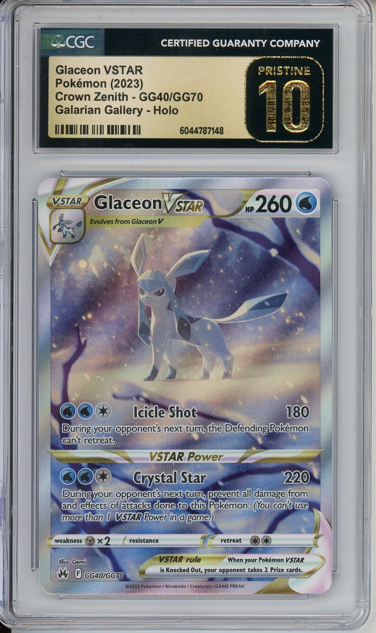 Pokemon Graded: Glaceon VSTAR GG40/GG70 Crown Zenith (2023) Holo CGC Pristine 10